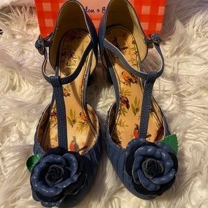 Miss L Fire Cobalt Blue T-Strap Heels